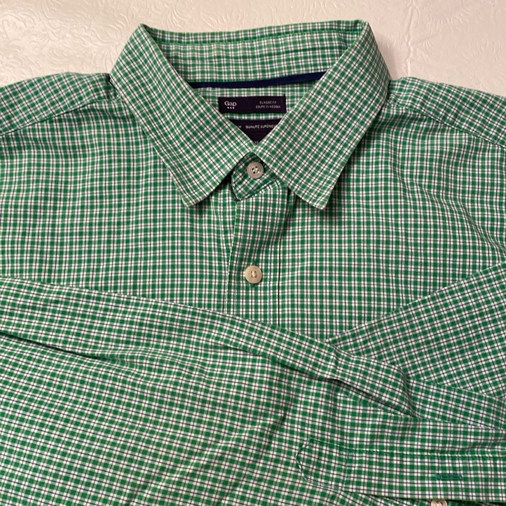 GAP Men’s Green/Blue/White Long Sleeve Button Down Short- Size XL
